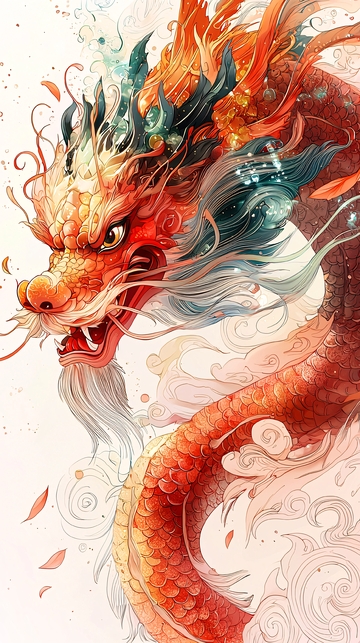 水彩风格的中国龙