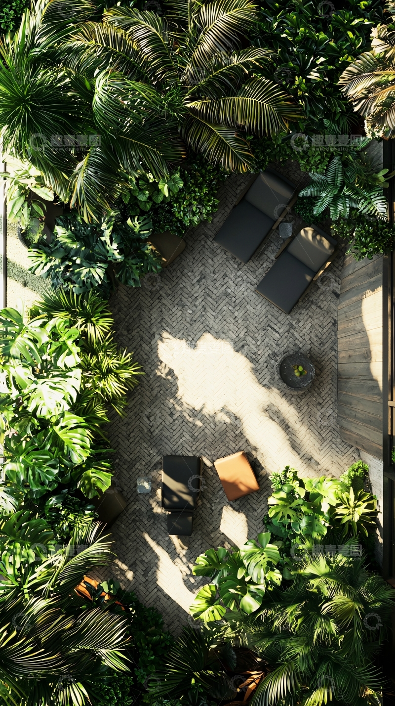 高清大图下载【趣麦麦图】空中俯瞰热带花园庭院