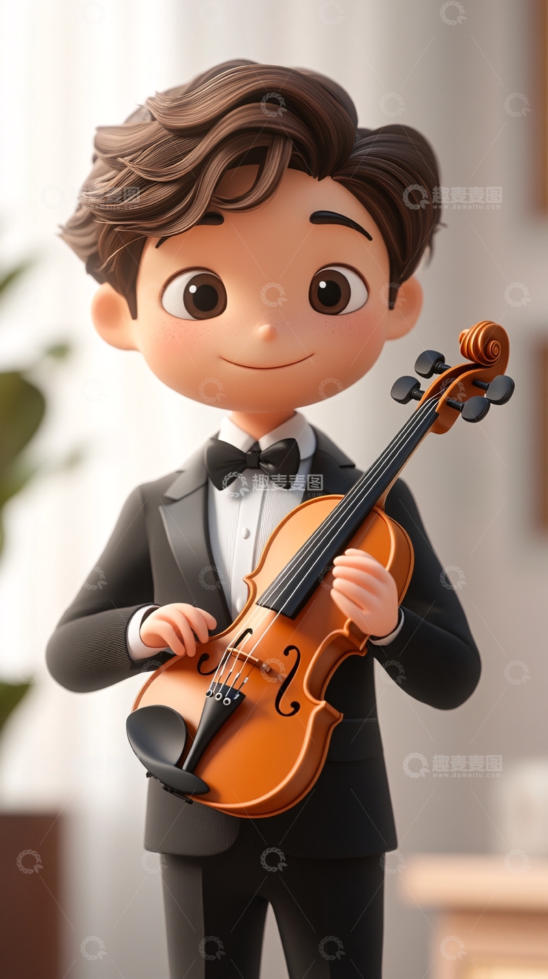 高清大图下载【趣麦麦图】可爱卡通小提琴手男孩