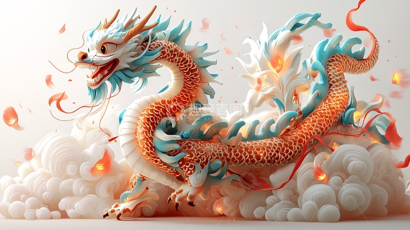 高清大图下载【趣麦麦图】祥云瑞气腾飞的中国龙
