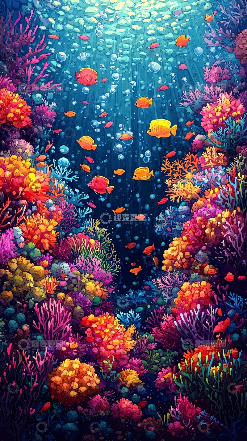 高清大图下载【趣麦麦图】海底珊瑚礁鱼群
