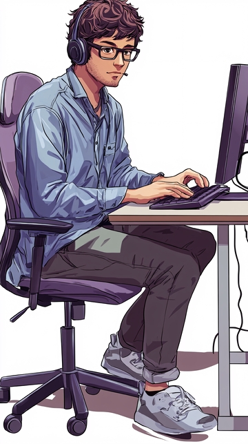 戴耳机办公的年轻程序员