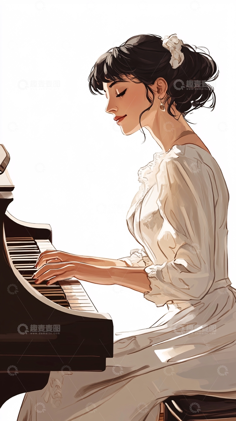 高清大图下载【趣麦麦图】优雅女子弹钢琴