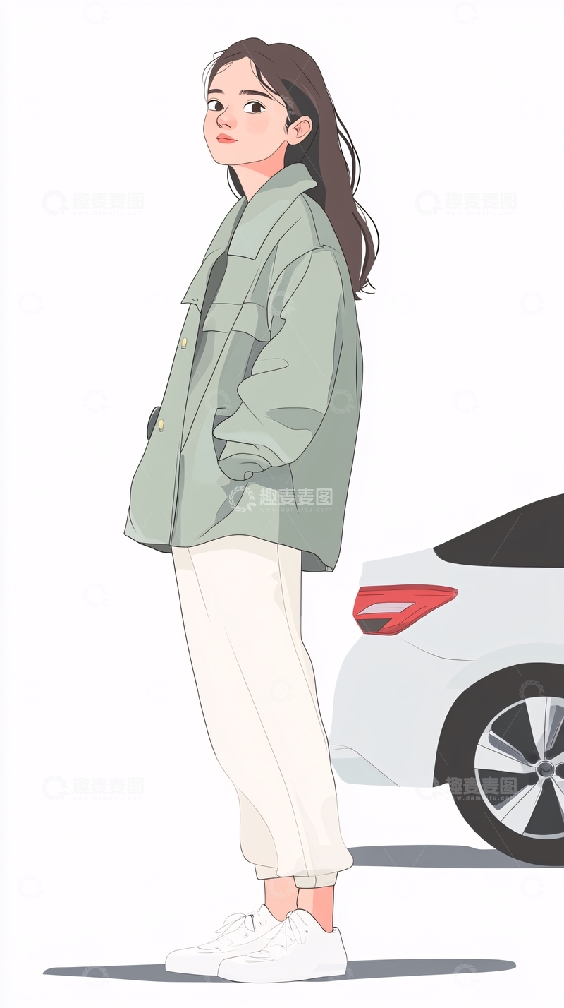 高清大图下载【趣麦麦图】清新文艺女孩插画