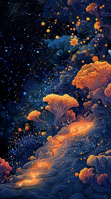 奇幻星空下的发光树