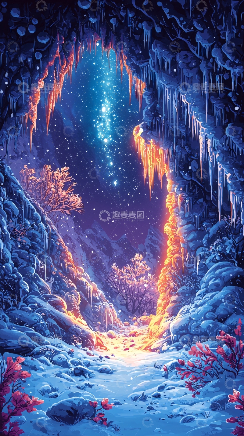 高清大图下载【趣麦麦图】冰雪峡谷星空