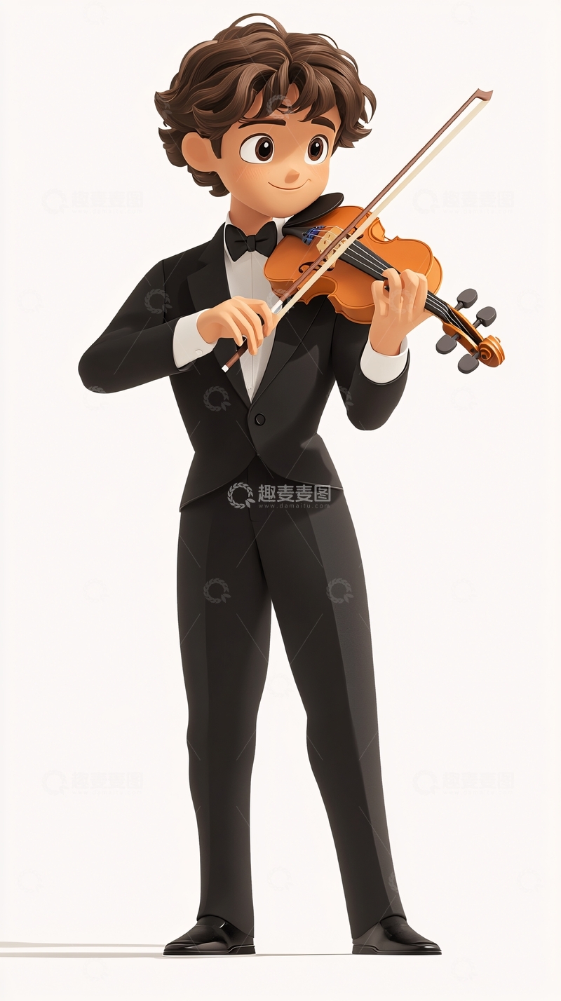 高清大图下载【趣麦麦图】小男孩演奏小提琴