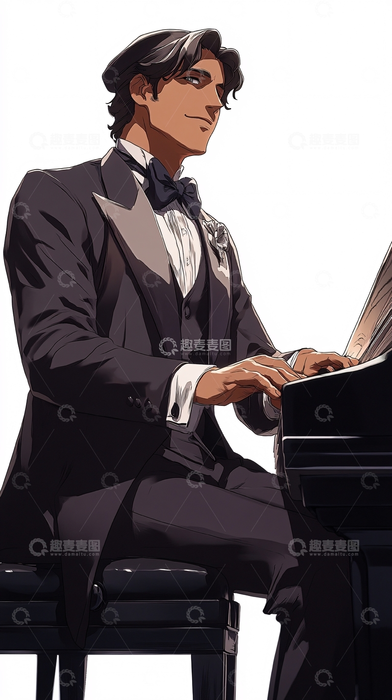 高清大图下载【趣麦麦图】优雅绅士弹钢琴