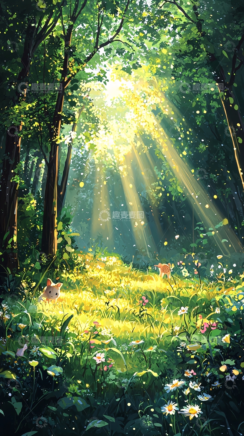 高清大图下载【趣麦麦图】阳光穿透森林的景象