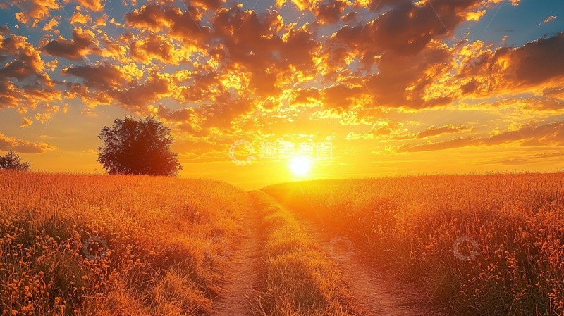 高清大图下载【趣麦麦图】金色麦田日落