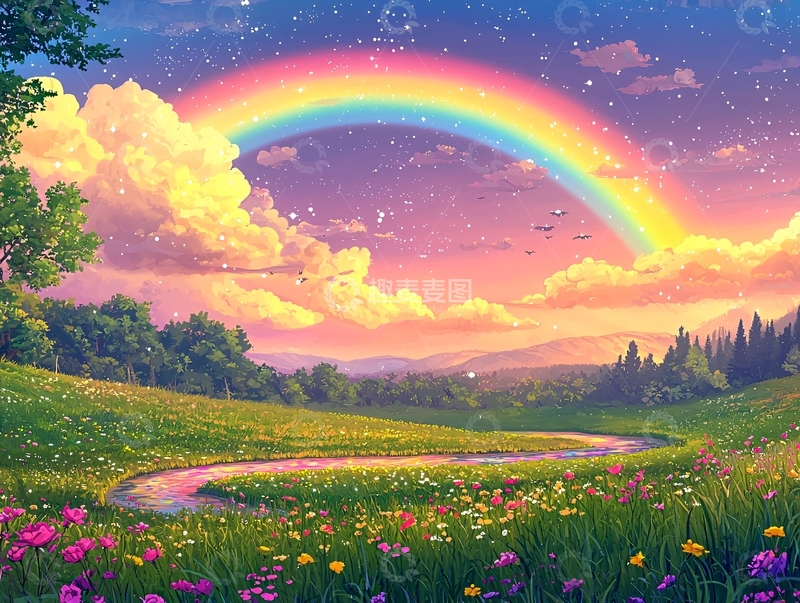 高清大图下载【趣麦麦图】彩虹田园风景