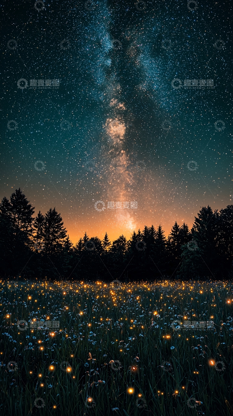 高清大图下载【趣麦麦图】璀璨星空下的花田