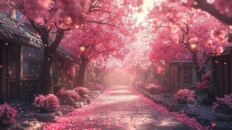 高清大图下载【趣麦麦图】樱花树街道