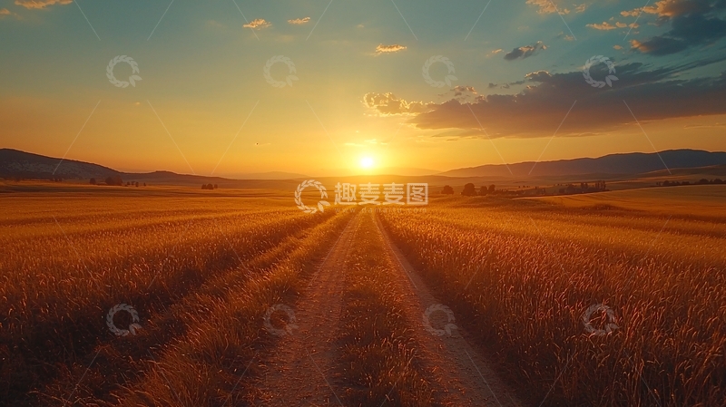 高清大图下载【趣麦麦图】田野小路落日余晖