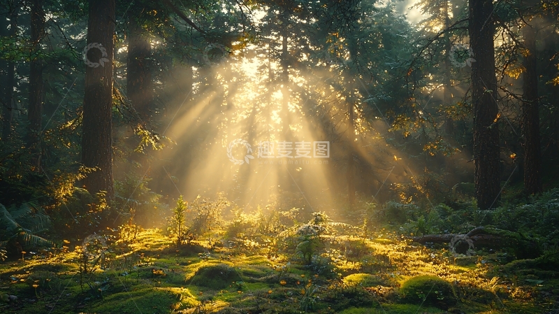 高清大图下载【趣麦麦图】阳光穿透森林的光芒