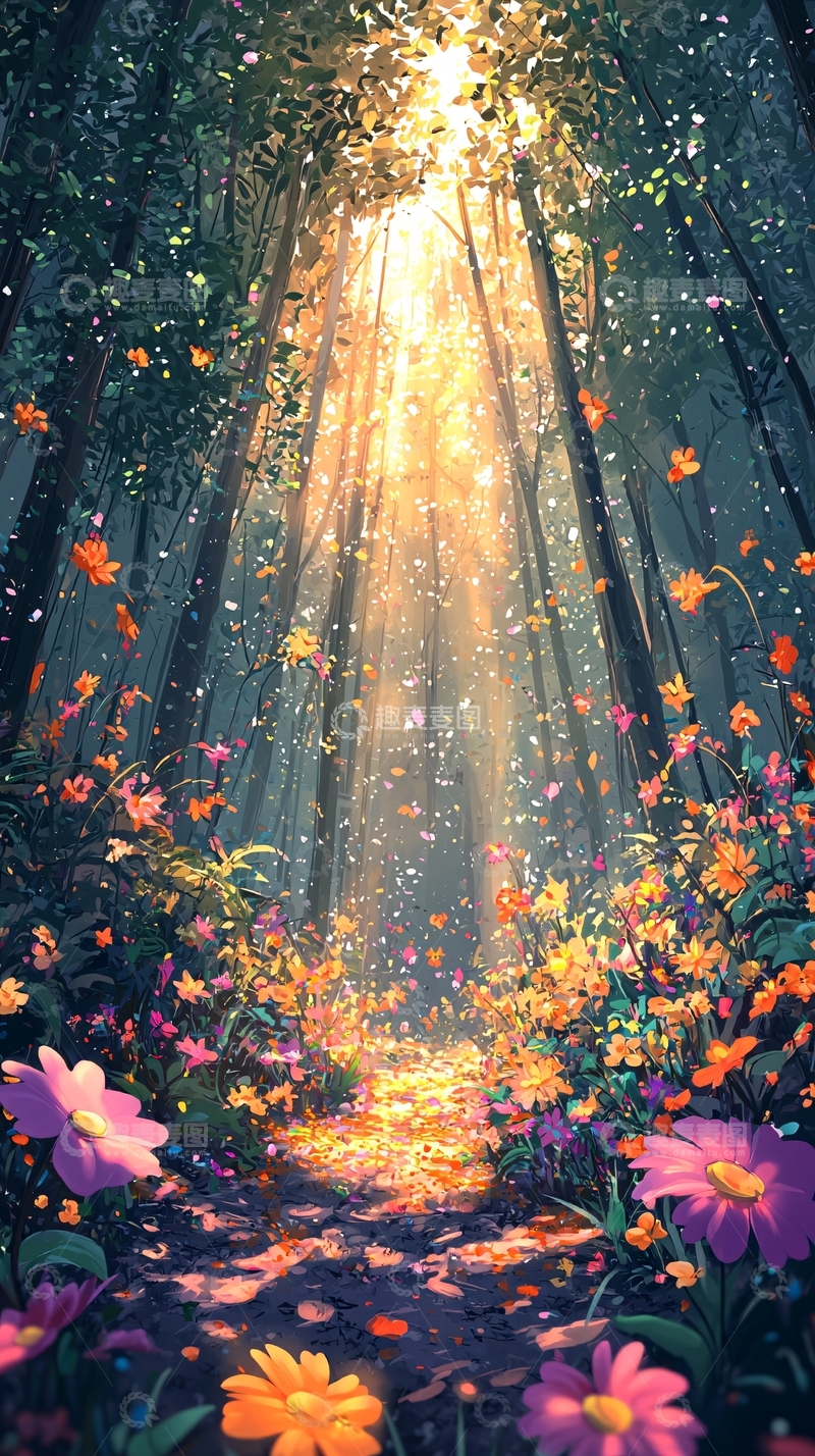 高清大图下载【趣麦麦图】梦幻森林光线洒落