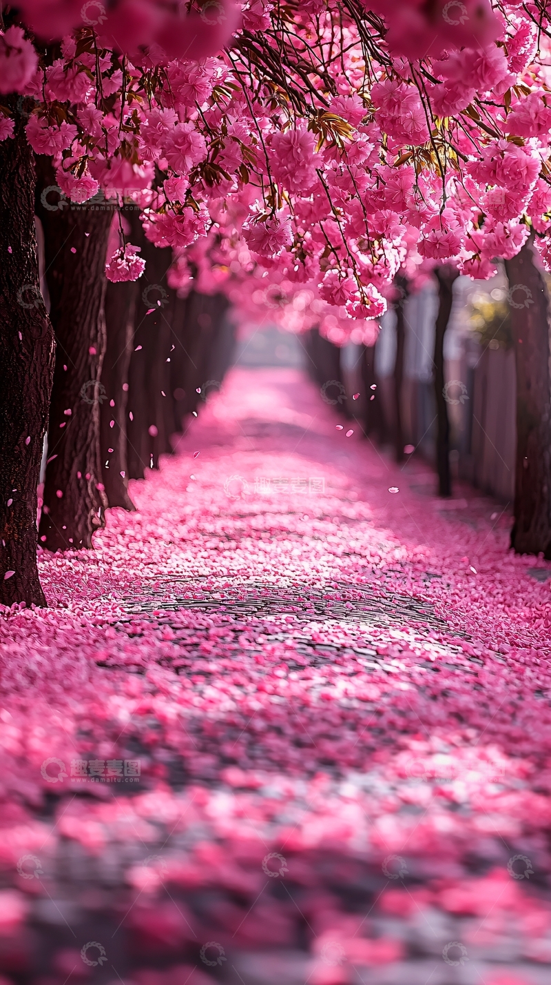 高清大图下载【趣麦麦图】粉红樱花树下浪漫小路