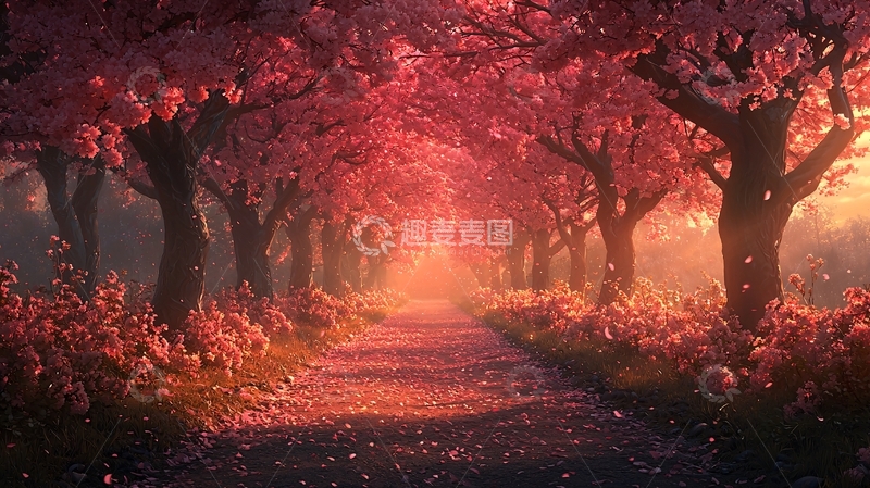 高清大图下载【趣麦麦图】梦幻樱花树林小路