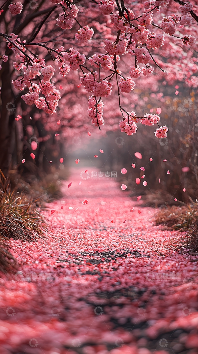 高清大图下载【趣麦麦图】粉色花瓣小路