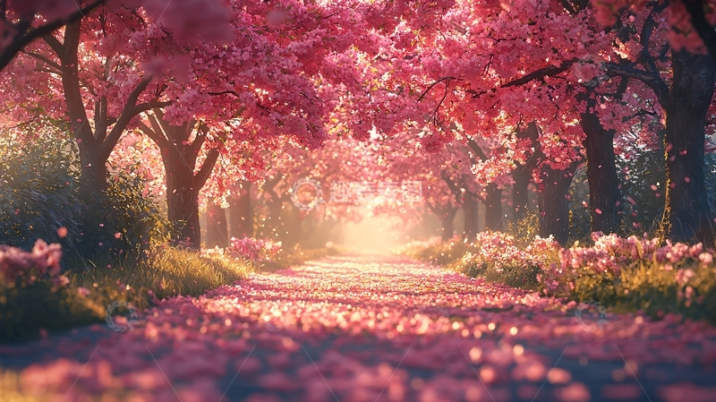 高清大图下载【趣麦麦图】粉色樱花树林小路