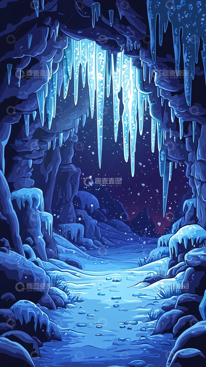 高清大图下载【趣麦麦图】冰雪覆盖的洞穴景观