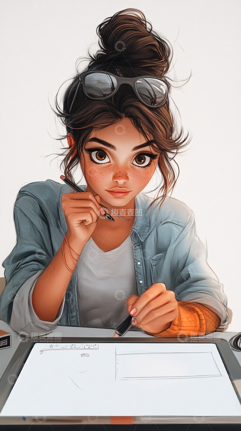 高清大图下载【趣麦麦图】棕色头发女孩