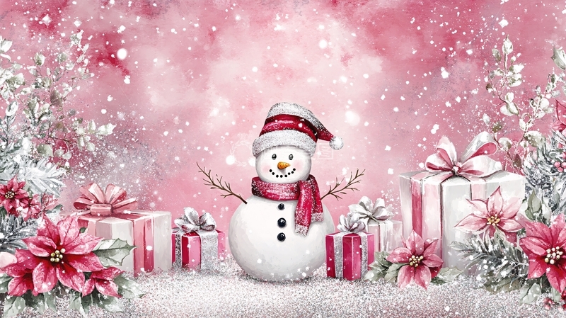 高清大图下载【趣麦麦图】粉色系圣诞雪人