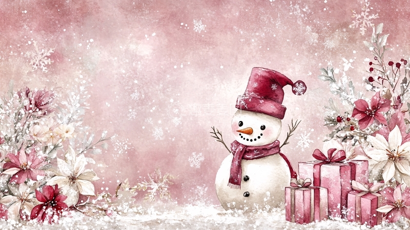 高清大图下载【趣麦麦图】粉色系圣诞雪人