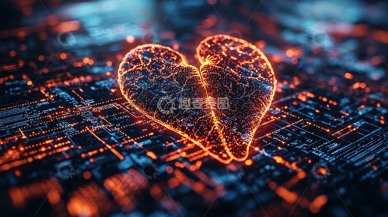 高清大图下载【趣麦麦图】电路板上的发光破碎爱心