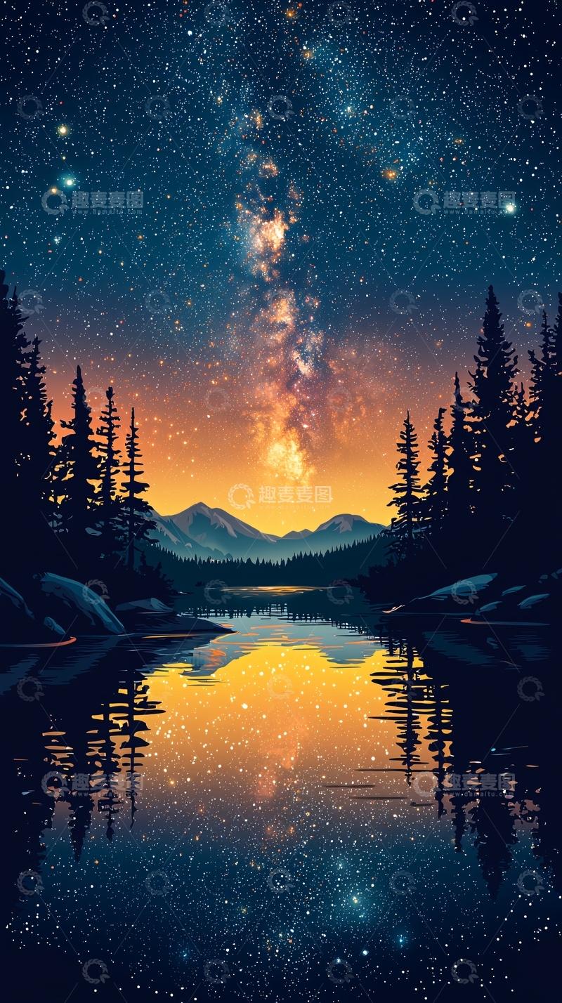 高清大图下载【趣麦麦图】星空倒影