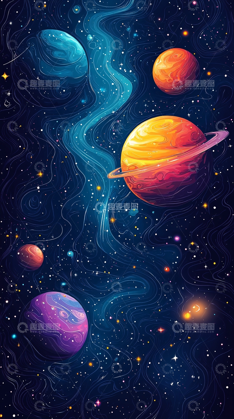 高清大图下载【趣麦麦图】彩色星球宇宙背景