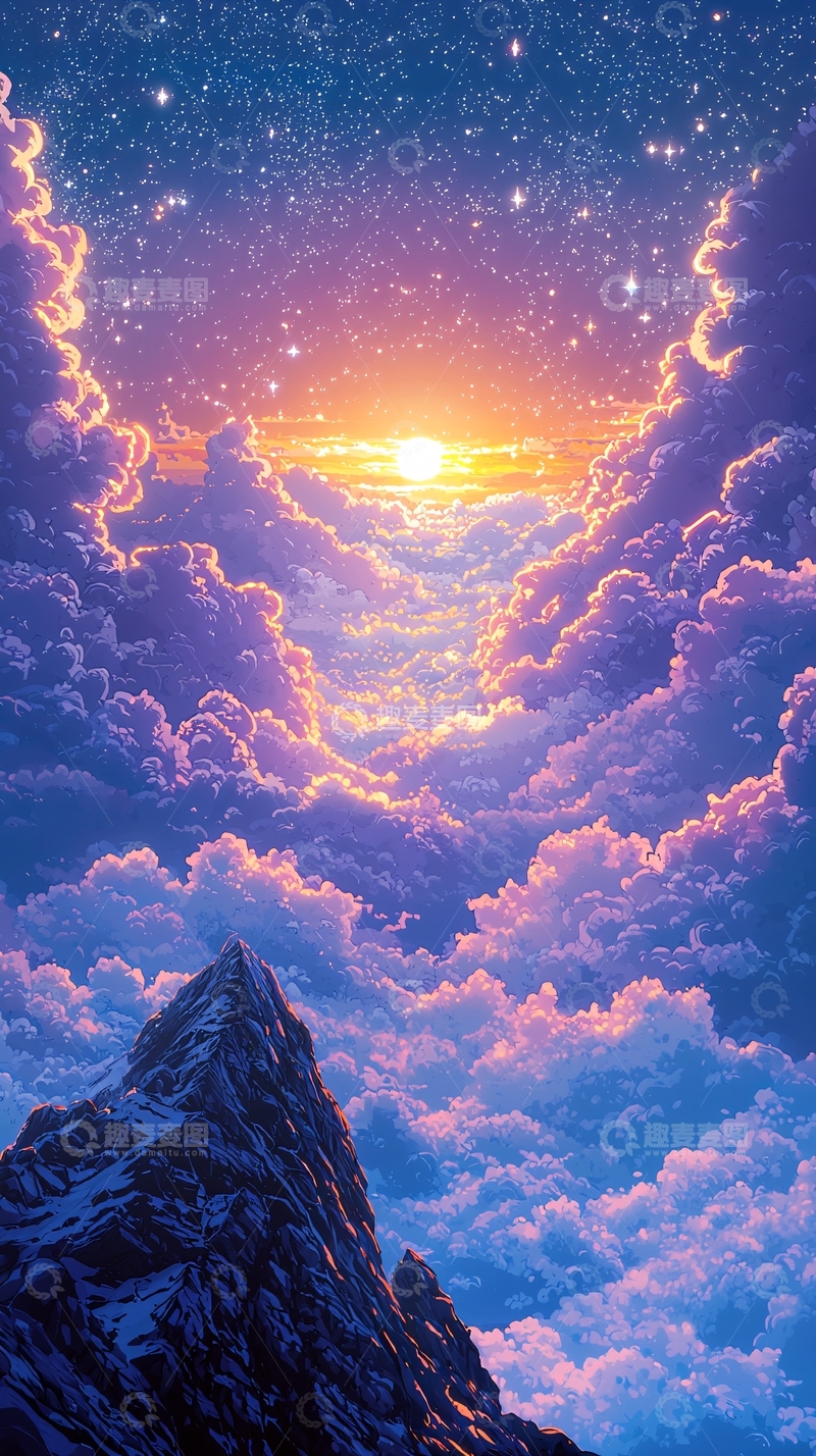 高清大图下载【趣麦麦图】梦幻星空云海山峰