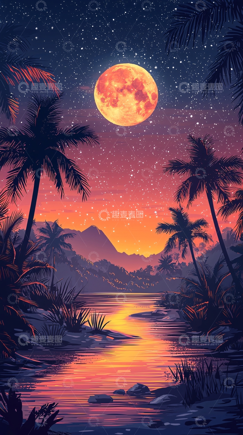 高清大图下载【趣麦麦图】星空下的热带海滩