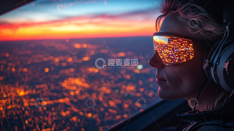 高清大图下载【趣麦麦图】飞机上看夜景