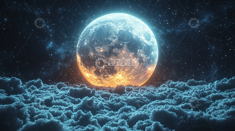 高清大图下载【趣麦麦图】梦幻蓝色火焰月亮