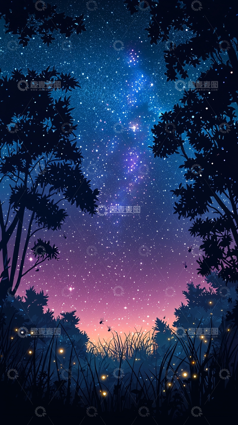 高清大图下载【趣麦麦图】星空下的森林剪影