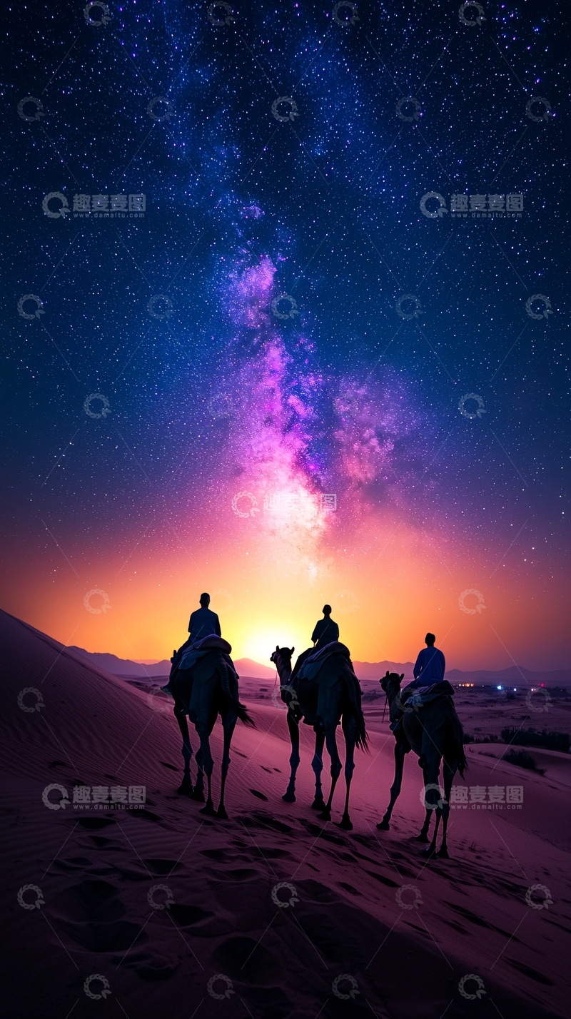 高清大图下载【趣麦麦图】沙漠星空骆驼