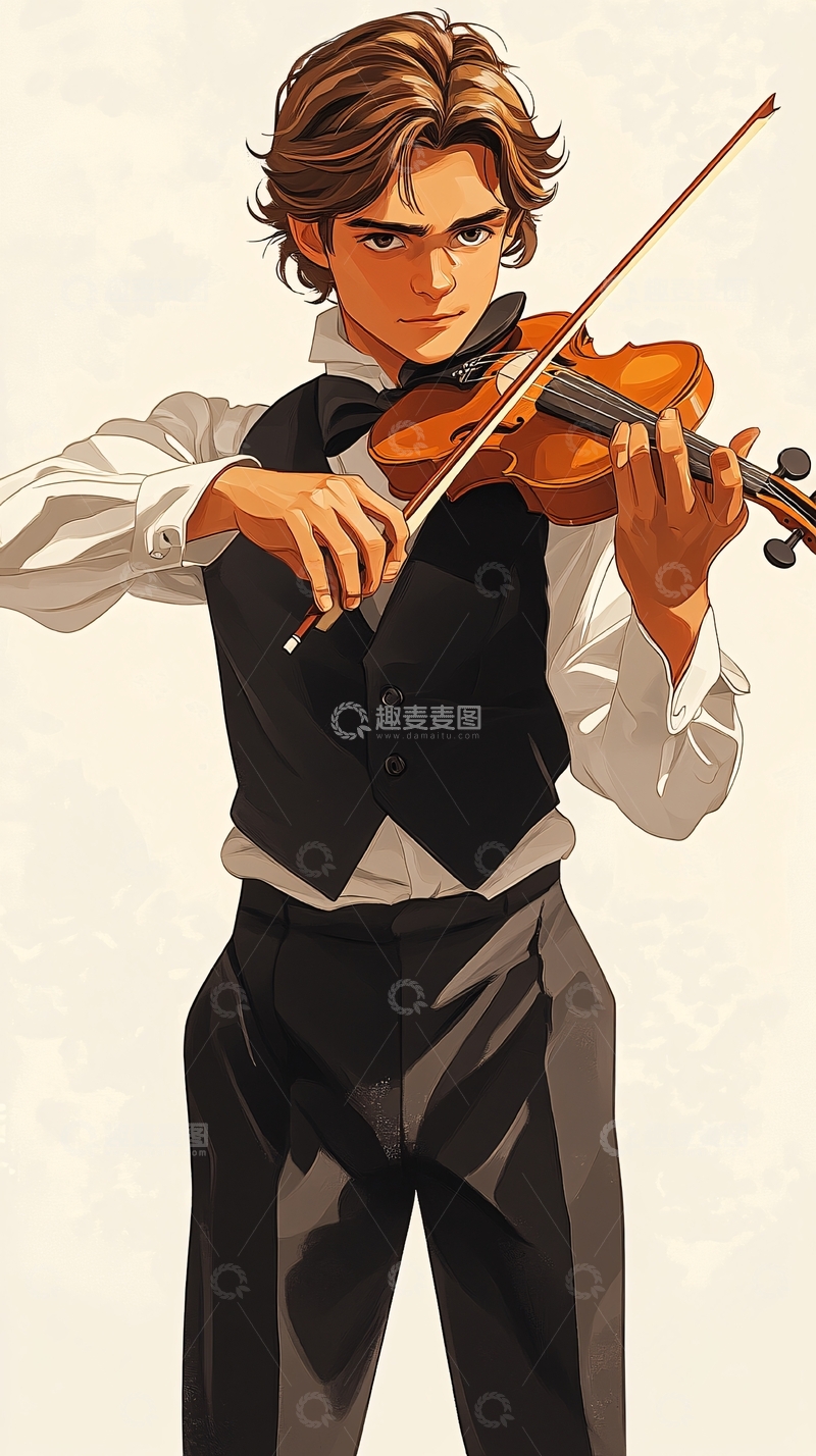 高清大图下载【趣麦麦图】少年拉小提琴