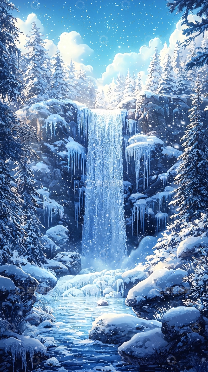 高清大图下载【趣麦麦图】冰雪瀑布