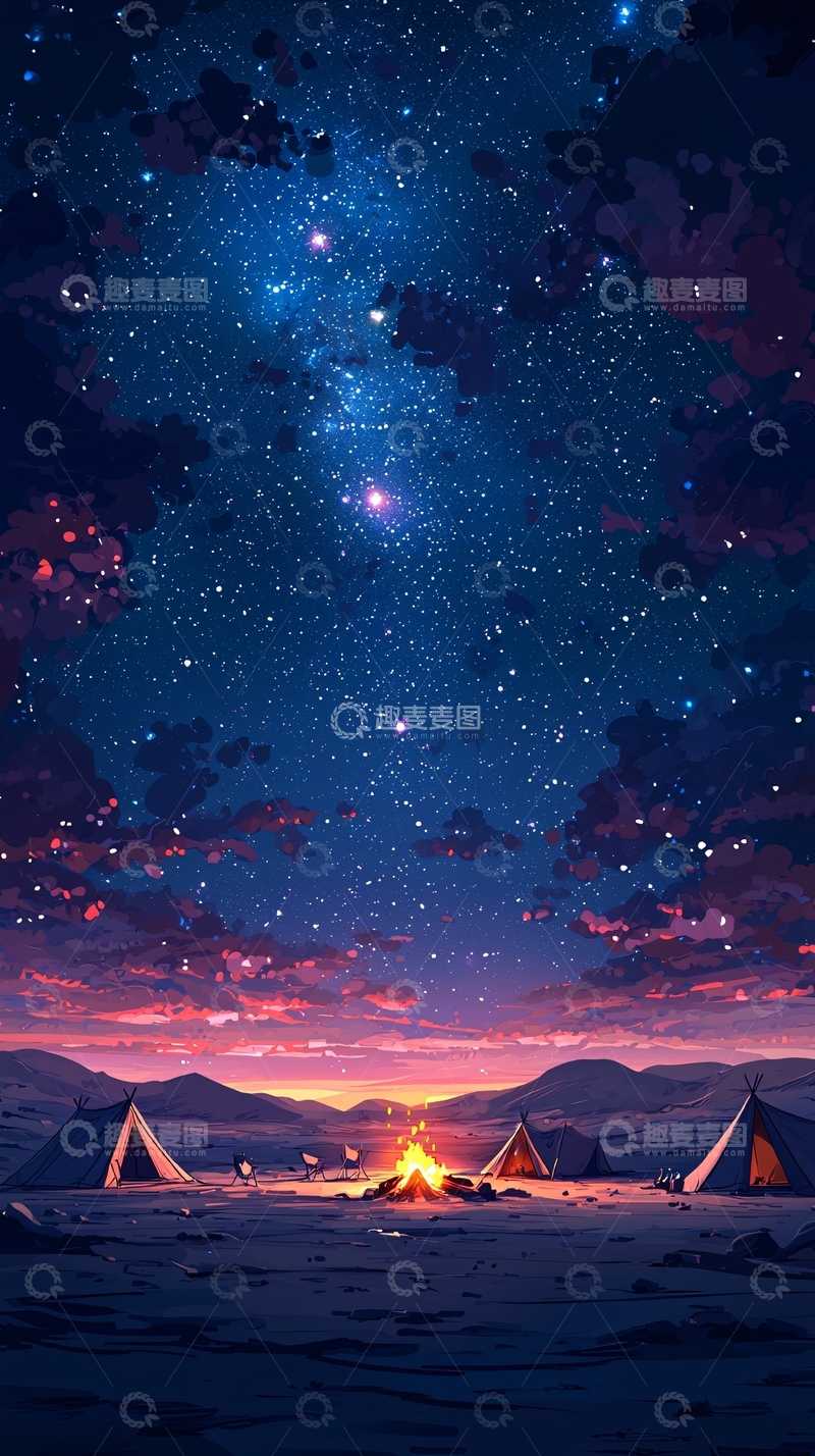 高清大图下载【趣麦麦图】星空营地篝火