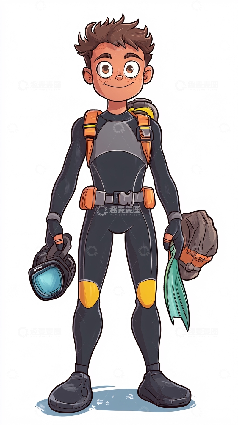 高清大图下载【趣麦麦图】卡通潜水员男孩