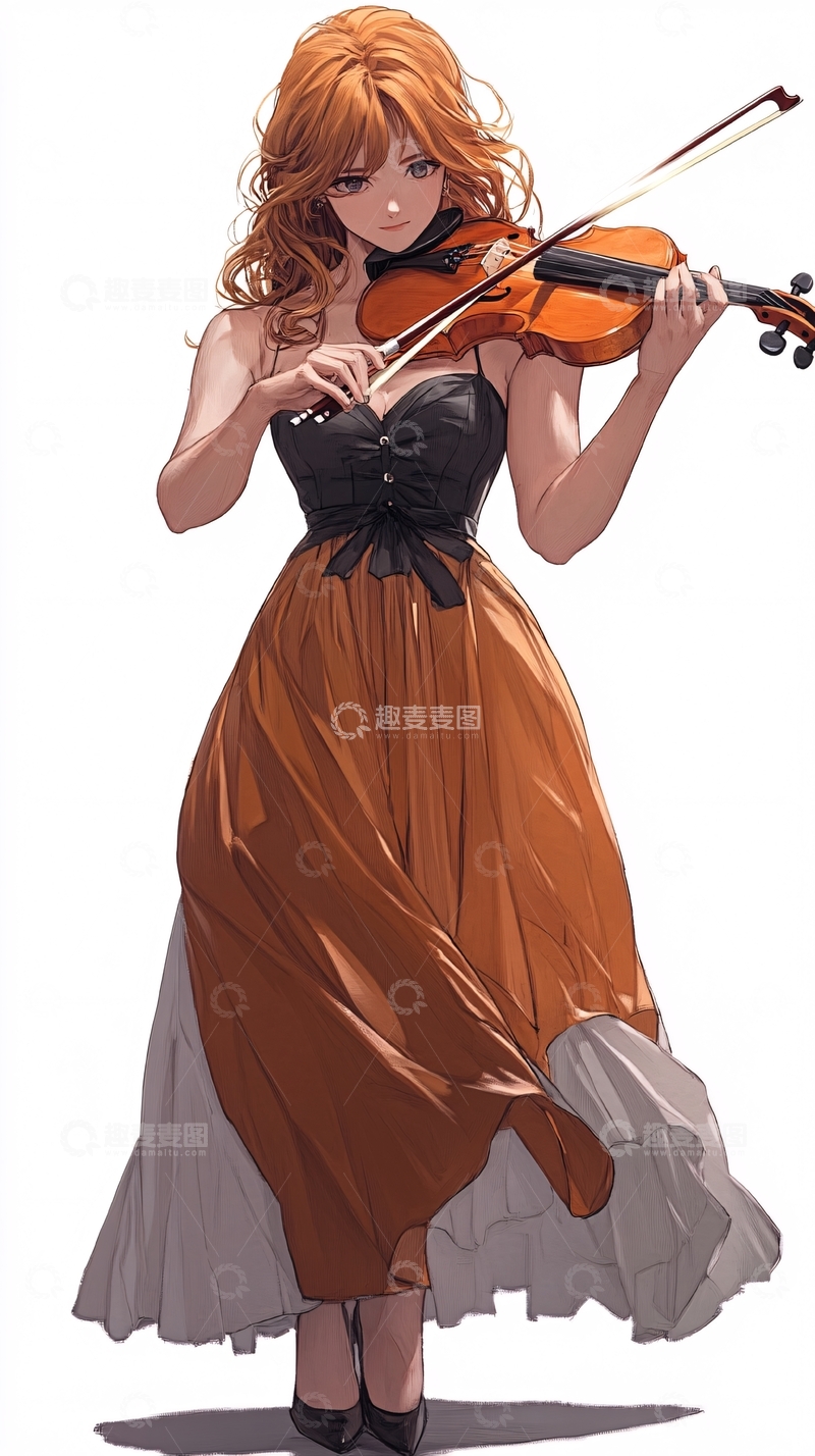 高清大图下载【趣麦麦图】红发女子演奏小提琴