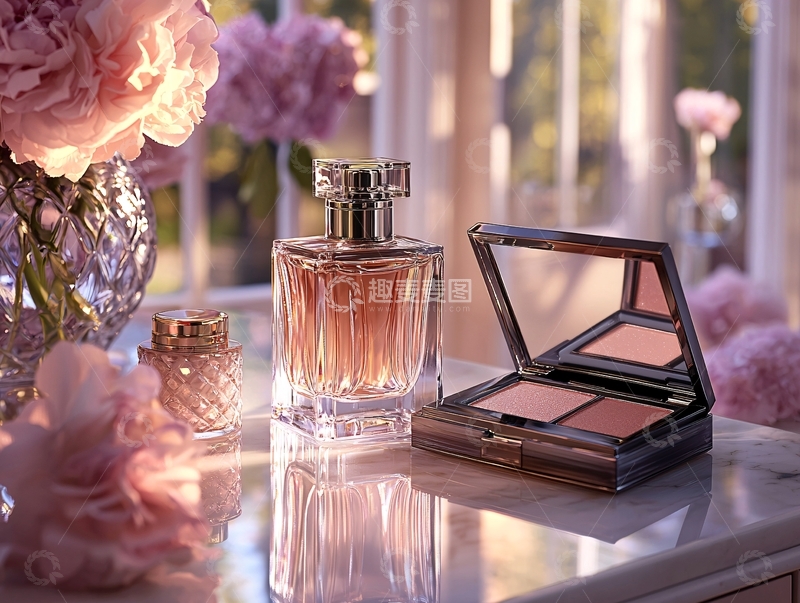 高清大图下载【趣麦麦图】精致梳妆台上的香水和彩妆