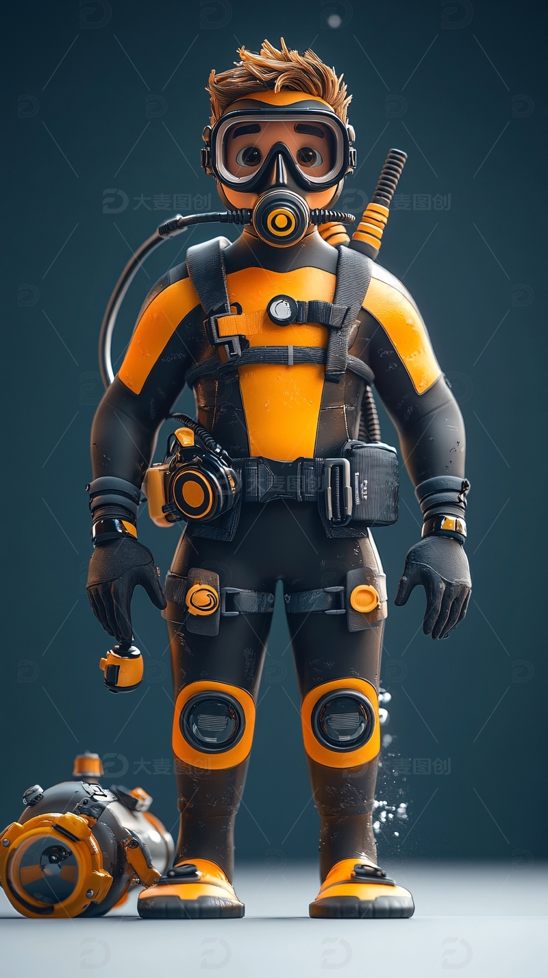 高清大图下载【趣麦麦图】卡通潜水员