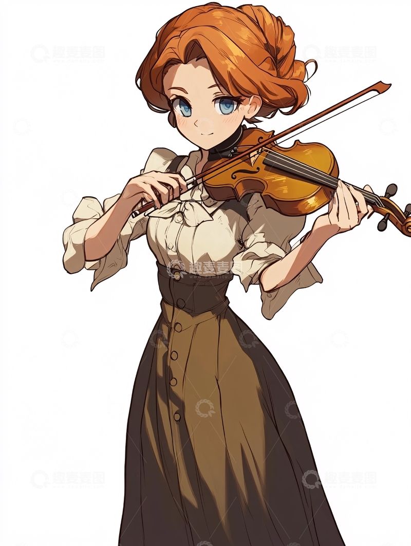 高清大图下载【趣麦麦图】红发女孩演奏小提琴