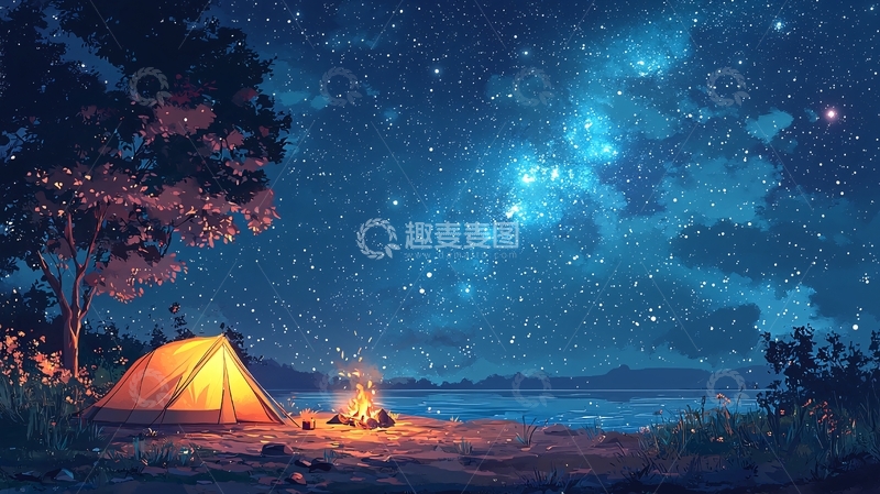 高清大图下载【趣麦麦图】星空下的露营地