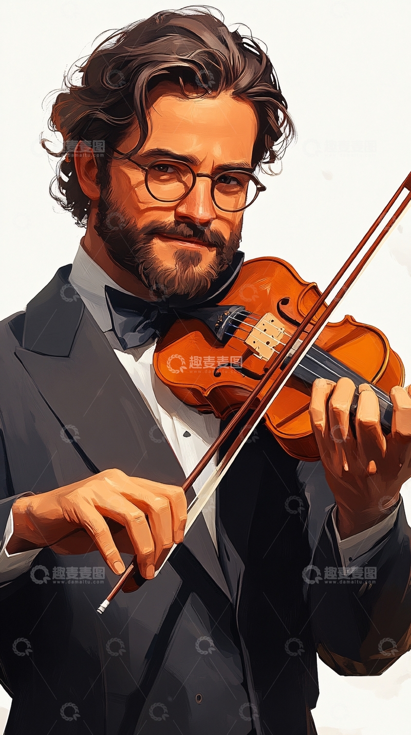 高清大图下载【趣麦麦图】帅气小提琴手肖像