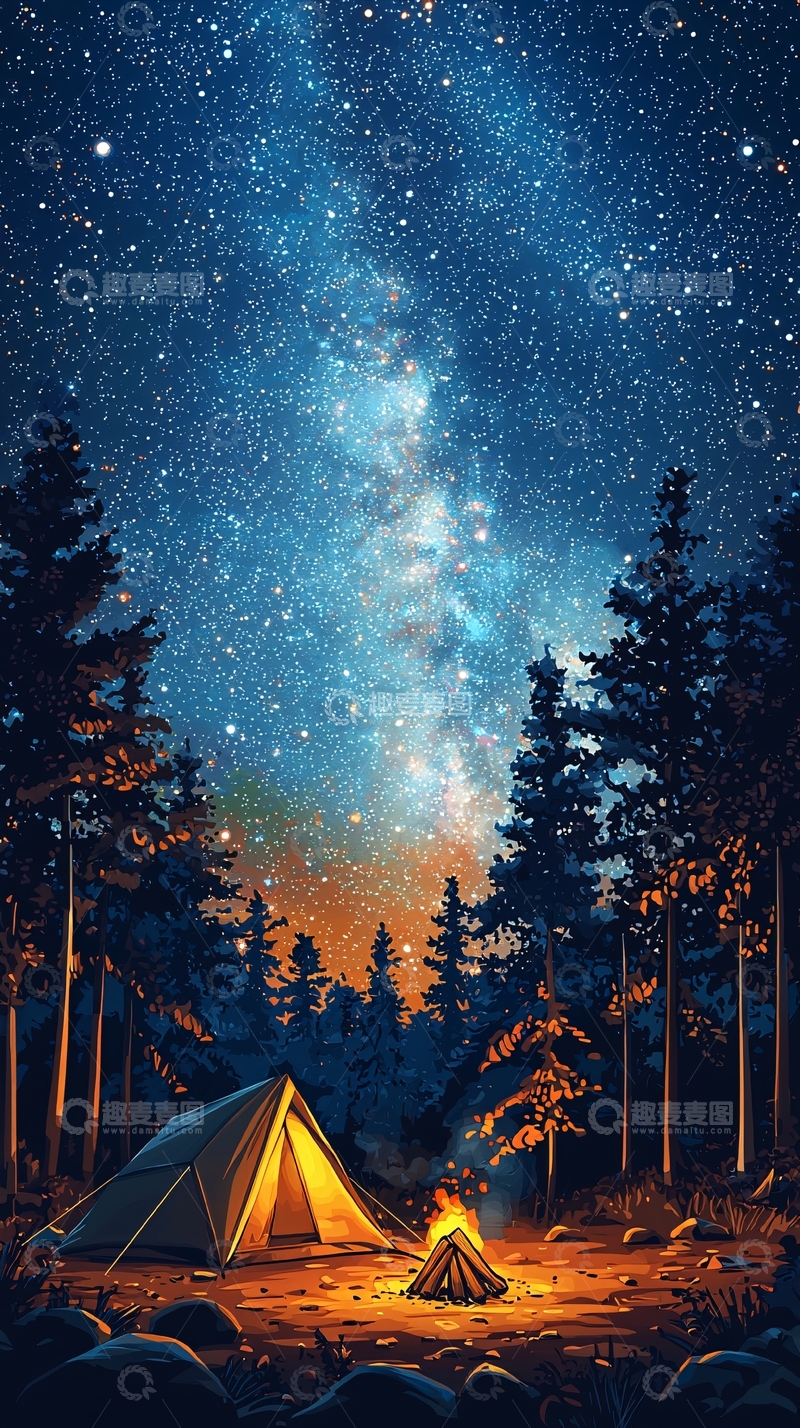 高清大图下载【趣麦麦图】星空下的营地