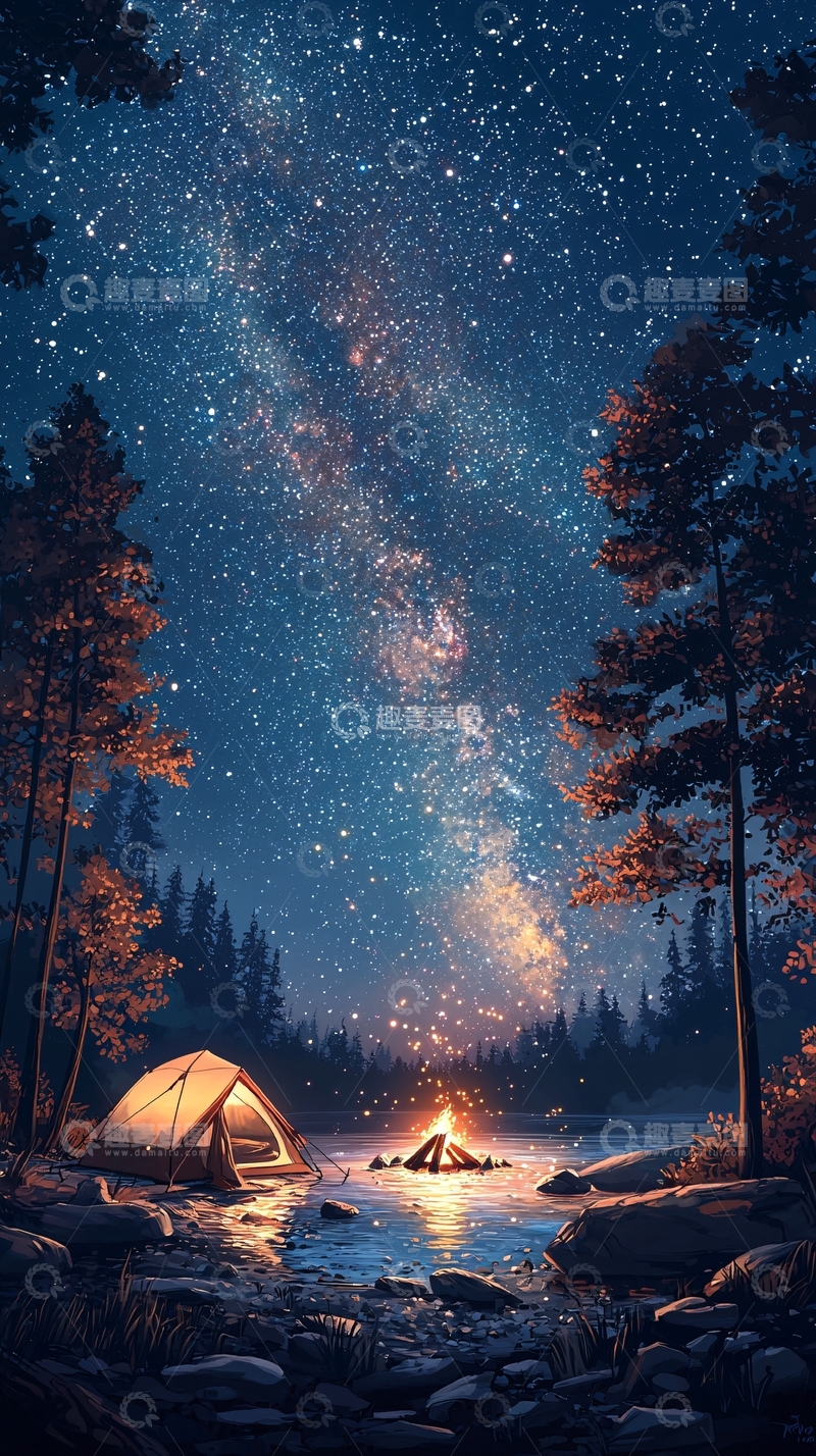 高清大图下载【趣麦麦图】星空下的营地
