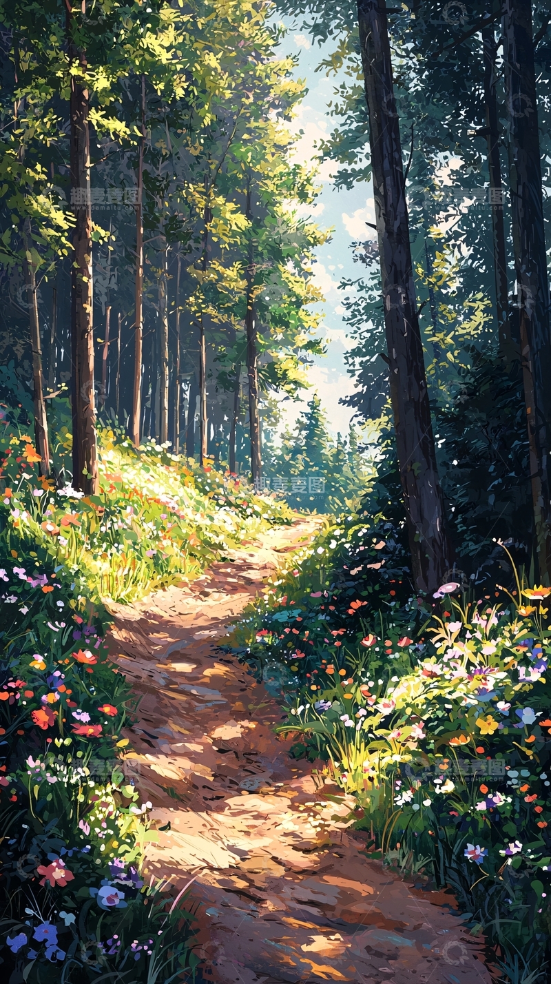 高清大图下载【趣麦麦图】森林小路阳光洒下